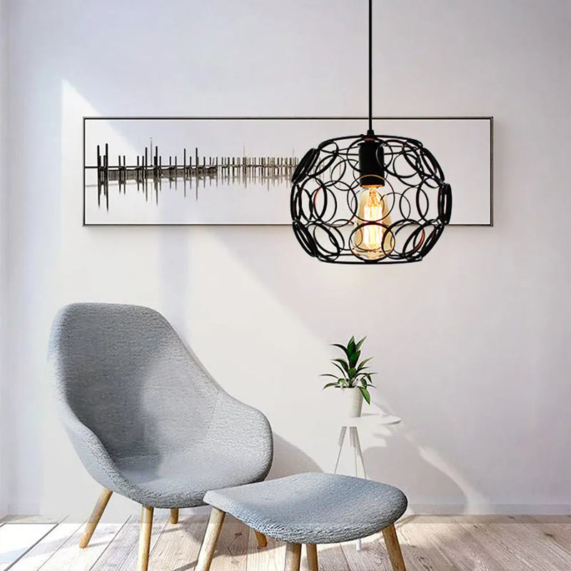 luminaire suspendu industriel rétro avec cage métallique led moderne
