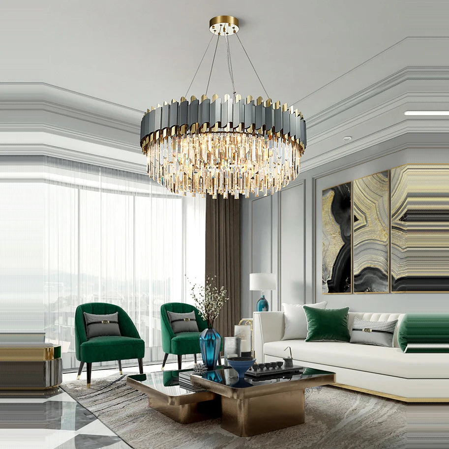 lustre art déco en acier inoxydable et cristal élégant et moderne - vue 6 sur 15