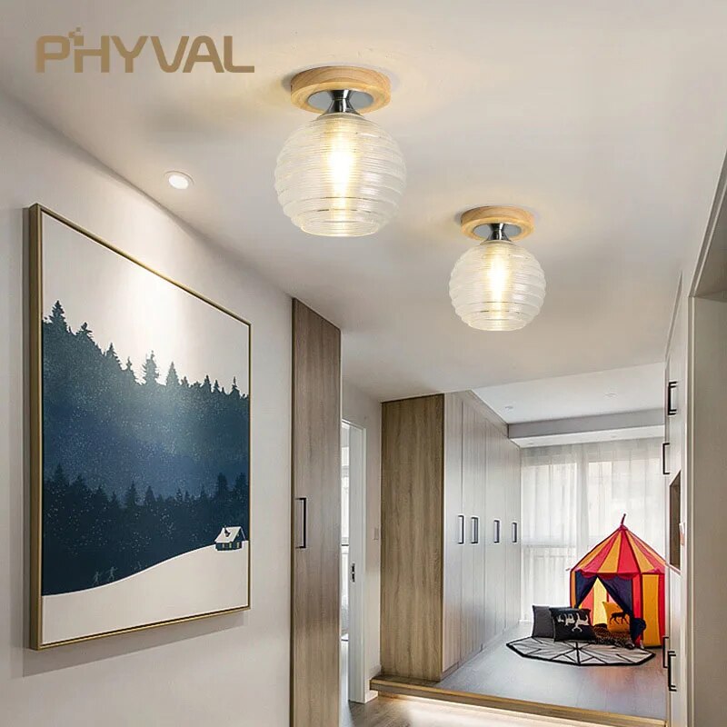 plafonnier phyval nordique verre bois luxe décor - vue 7 sur 16