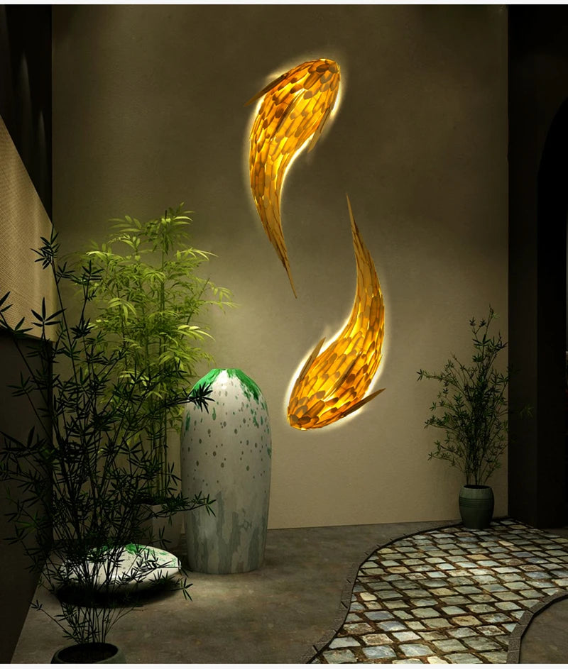 plafonnier baleine Style japonais en bois massif dauphin Restaurant asiatique Hotpot boutique lampe carpe poisson applique décorative