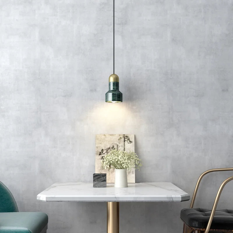 lustre nordique rétro en marbre de luxe led - vue 4 sur 8