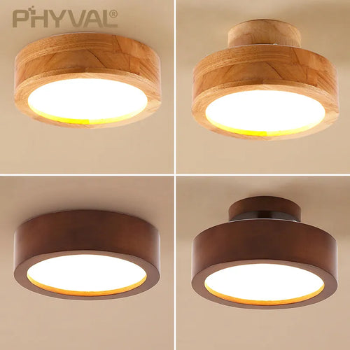 Plafonnier bois naturel moderne rond LED