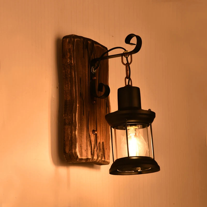 applique murale industrielle en bois pour café et restaurant