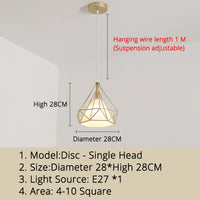 lampe suspendue style nordique triangle en métal 1/3 têtes abajur