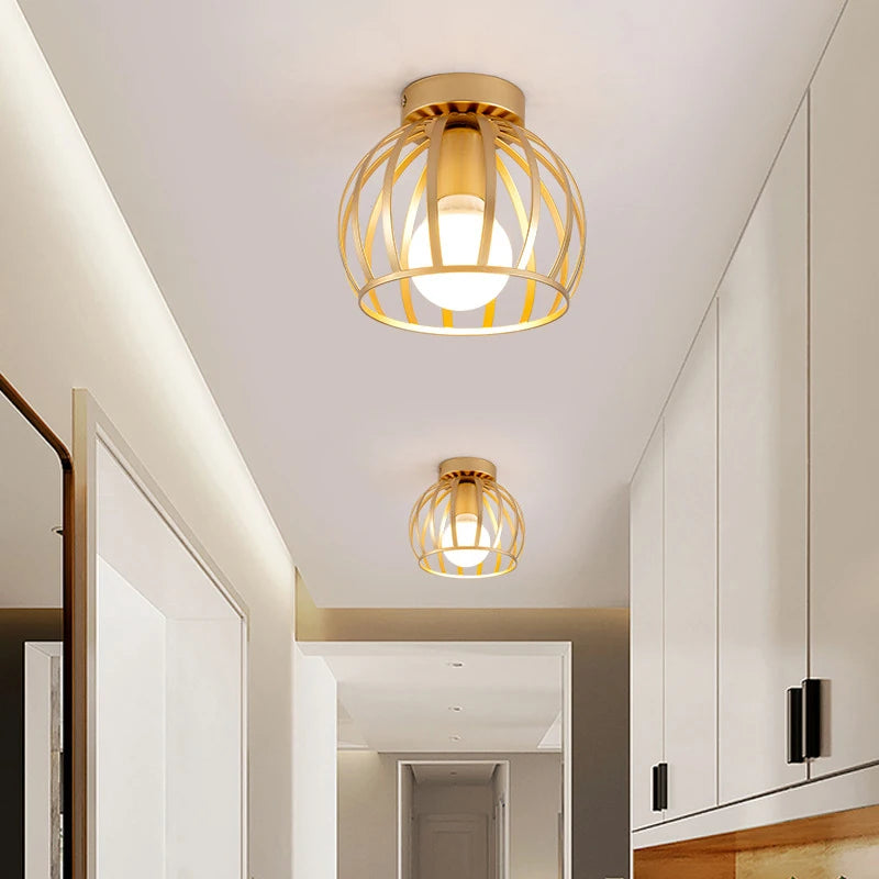 plafonnier rétro doré led en métal pour balcon couloir
