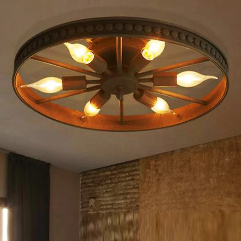 Plafonnier rond en fer au Design industriel rétro américain - vue 6 sur 9