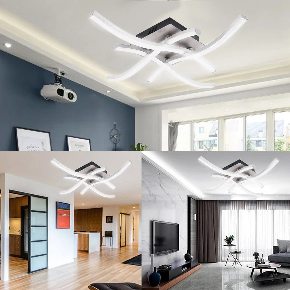 plafonnier chromé à barres LED ondulées - vue 5 sur 8