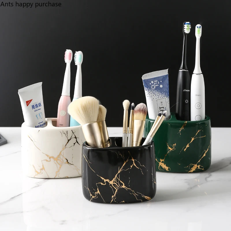 porte-brosse à dents en céramique multifonction pour salle de bain - vue 4 sur 19