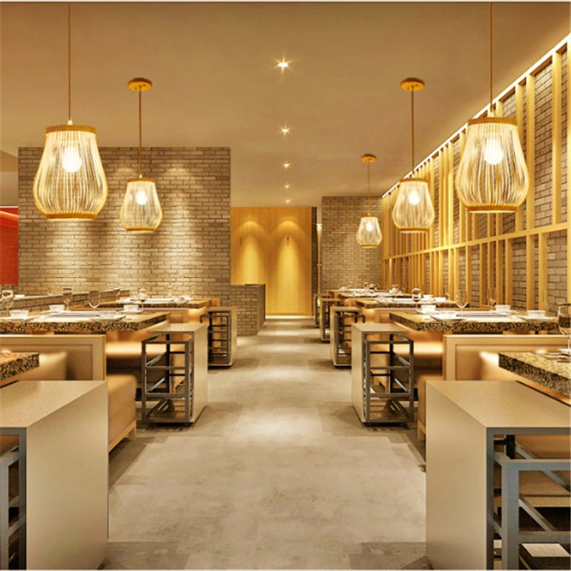 luminaire suspendu en bambou chinois pour restaurant hôtel - vue 3 sur 29