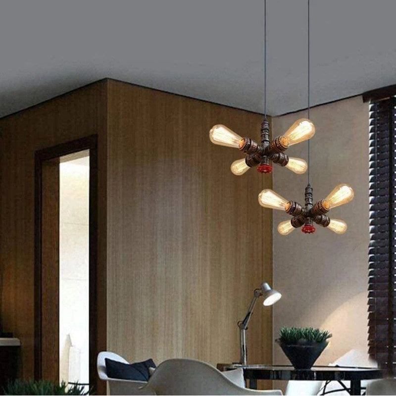 lustre industriel vintage en tuyau d'eau style steampunk led
