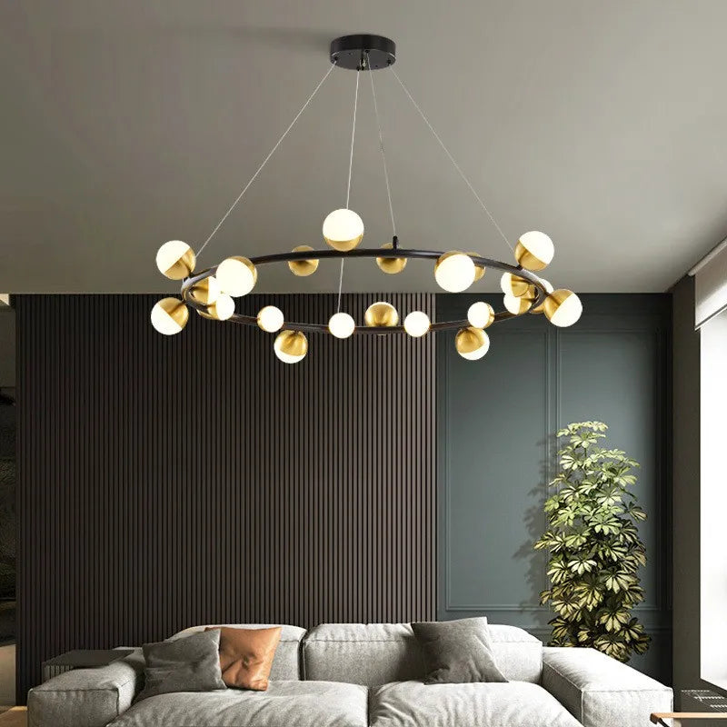 lustre led style nordique boule de verre moderne créatif galvanoplastie - vue 3 sur 8