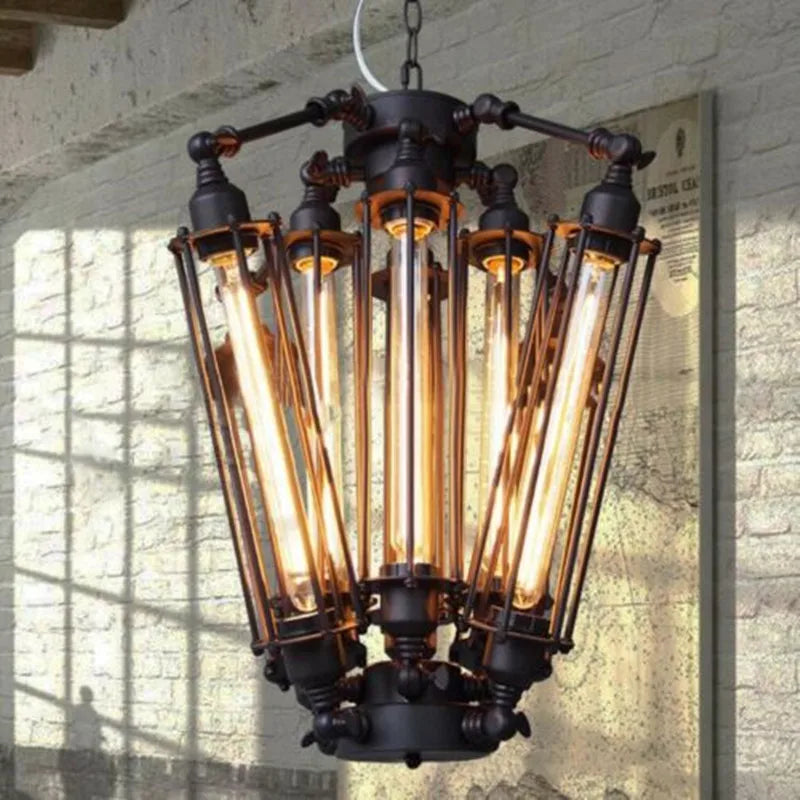 Suspension industrielle 8 têtes Loft lampe steampunk américaine café salle à manger Suspension en chaîne de fer Suspension de bar vintage - vue 3 sur 8
