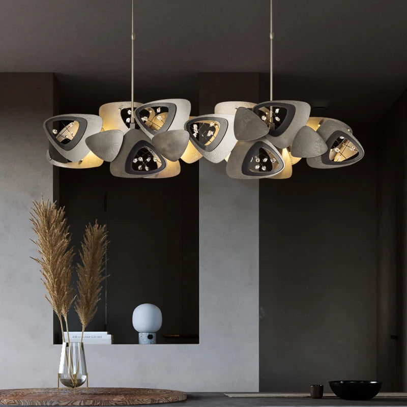 lustre en cristal de luxe géométrique créatif postmoderne en acier inoxydable