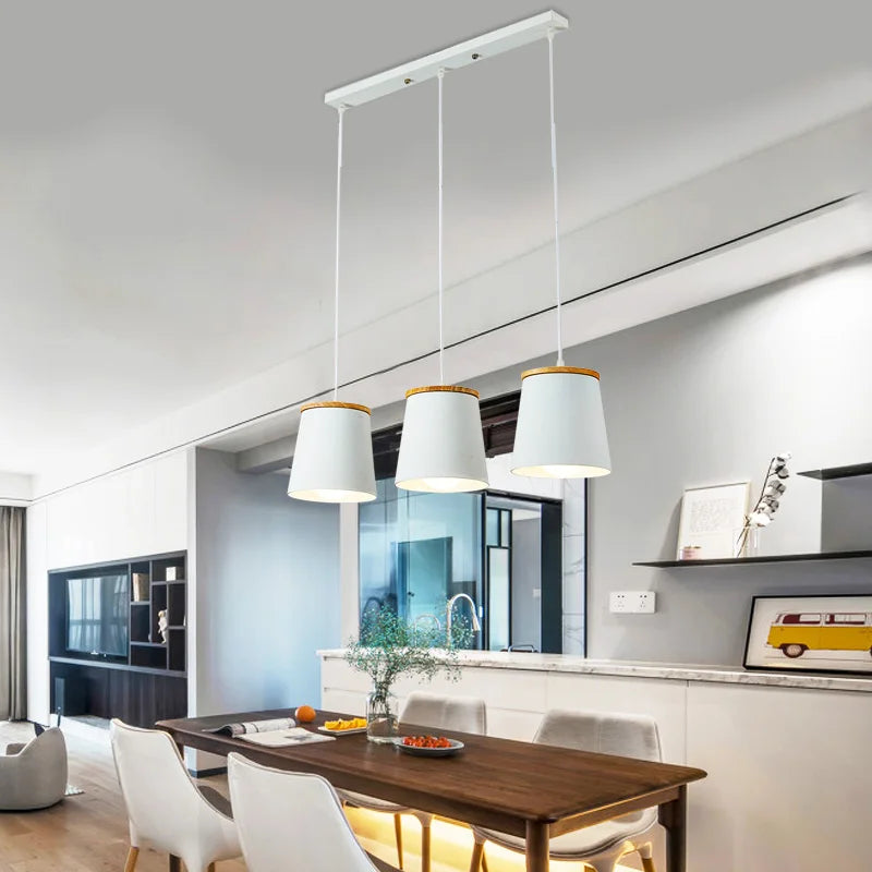Creative Led moderne suspension blanc lampes suspendues barre en bois + suspension en métal Suspension pour lampe de salle à manger lumières de baisse - vue 6 sur 9