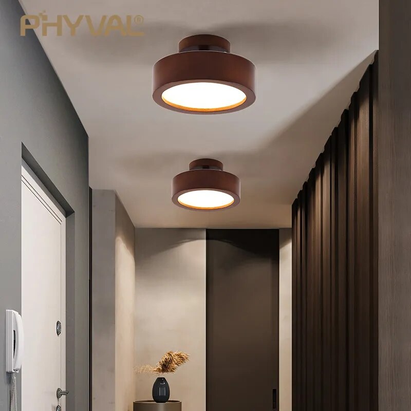 Plafonnier bois naturel moderne rond LED - vue 6 sur 10