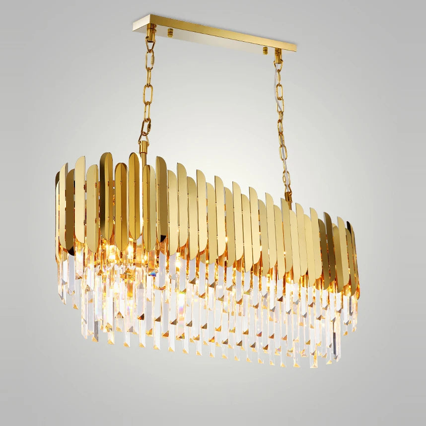 lustre en cristal design art déco en acier inoxydable avec éclairage led - vue 3 sur 19