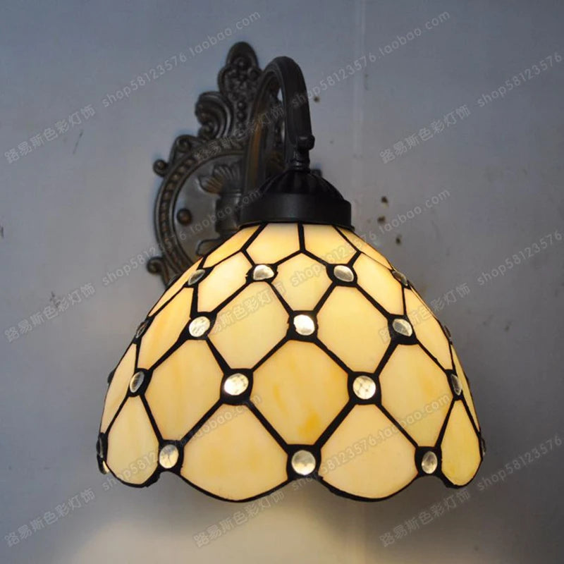 applique murale classique en perles de verre style tiffany - vue 3 sur 6