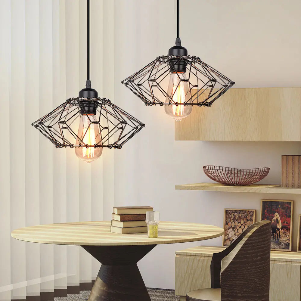 lampe suspendue industrielle rétro cage luminaire led réglable - vue 3 sur 7