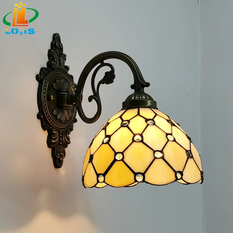 applique murale classique en perles de verre style tiffany - vue 2 sur 6