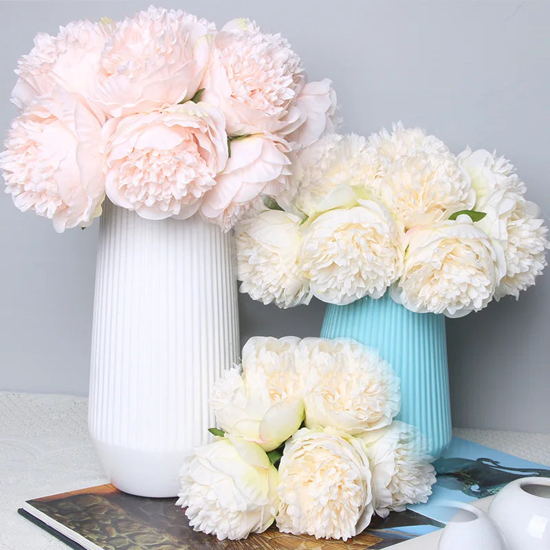 Bouquet de 5 têtes de roses et pivoines artificielles pour mariage décoration