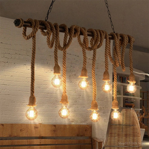 lumière suspendue style industriel rétro avec corde de chanvre