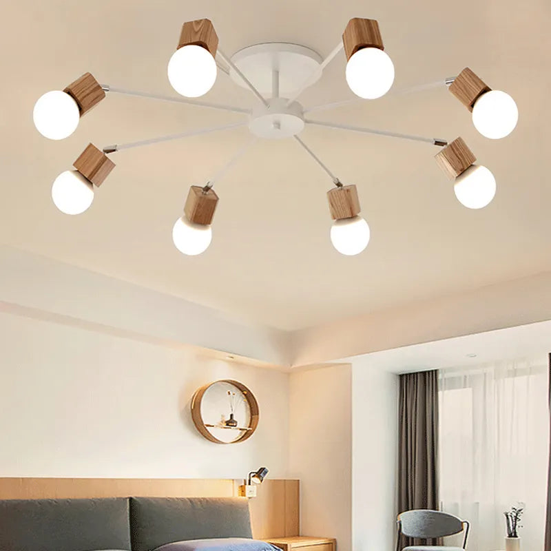 suspension loft moderne en bois réglable led vintage