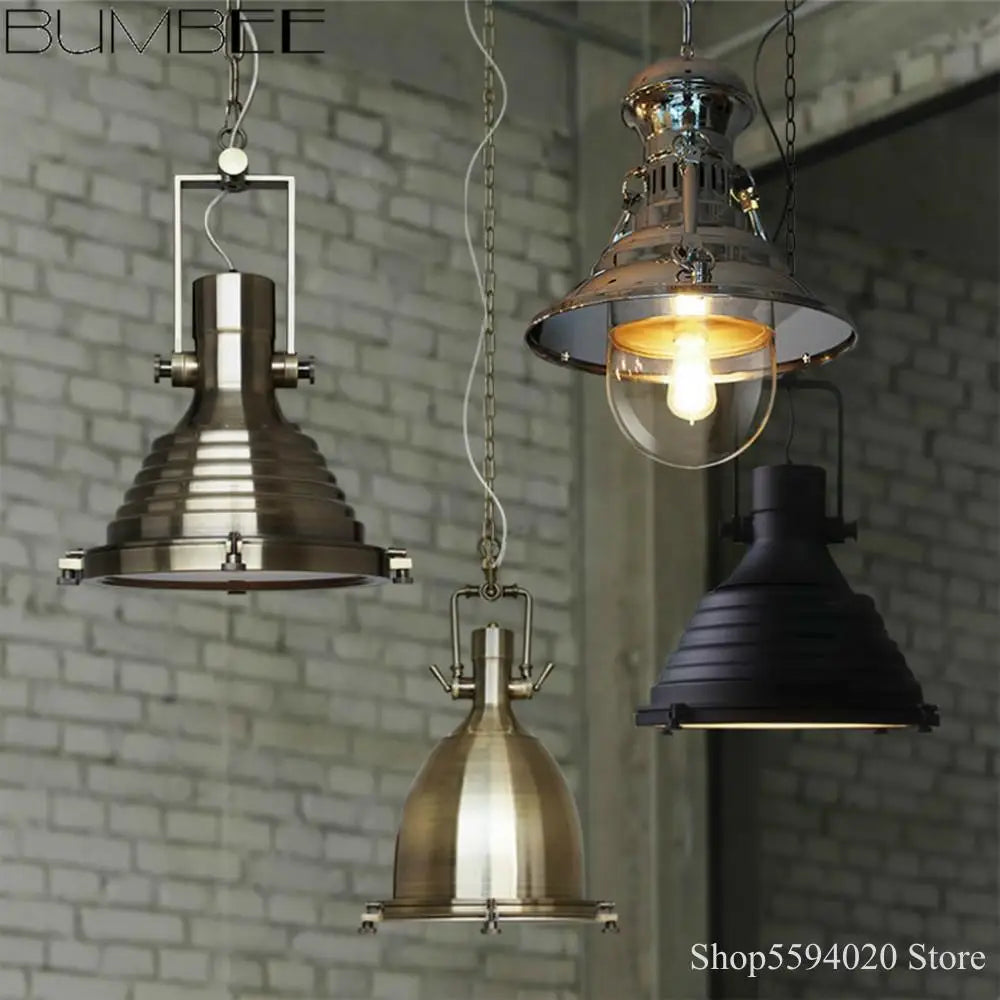 suspension style loft campagne américaine éclairage rétro industriel - vue 5 sur 9