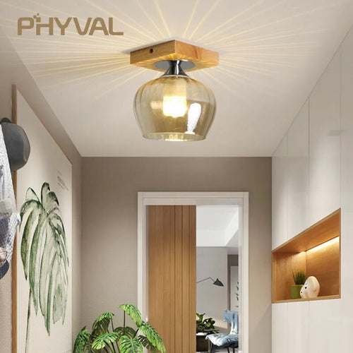 plafonnier phyval nordique verre bois luxe décor