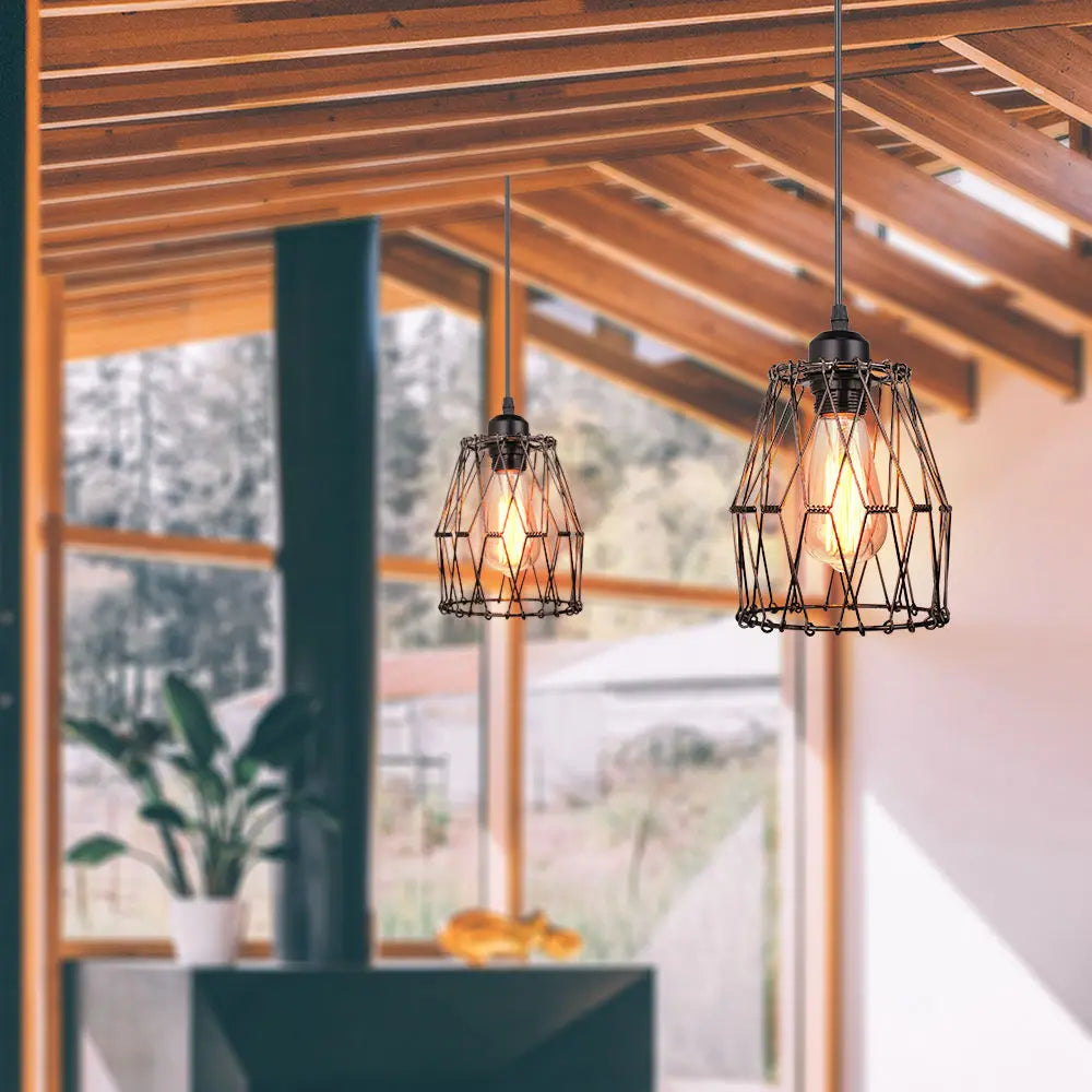 lampe suspendue industrielle rétro cage luminaire led réglable - vue 8 sur 7