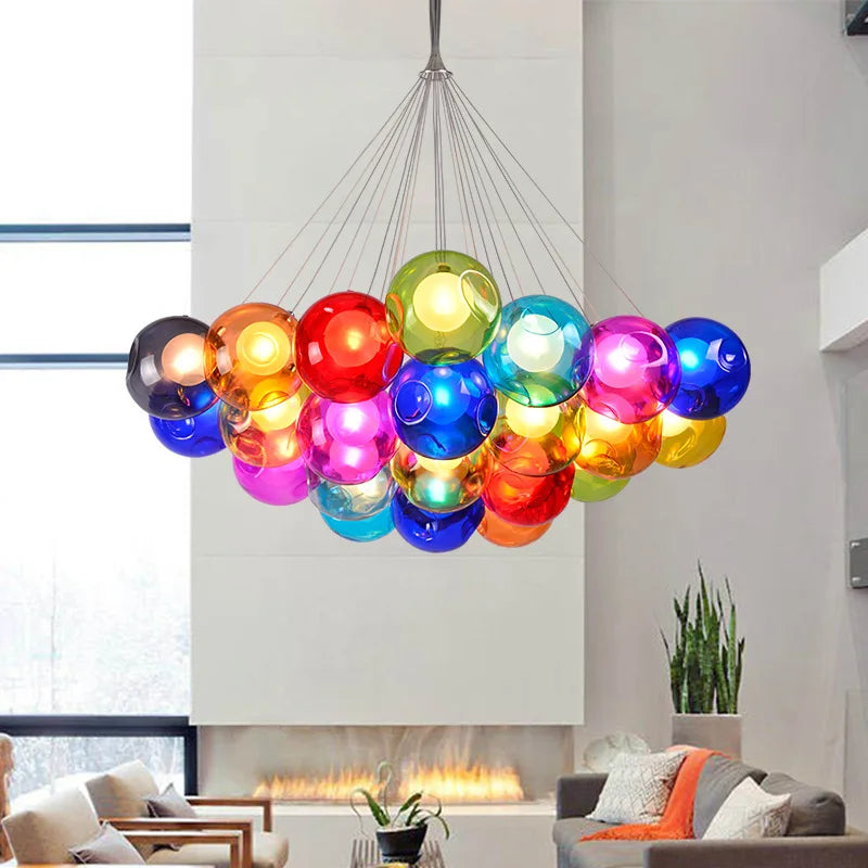 lustre en verre soufflé créatif avec appliques colorées led g4 suspendues