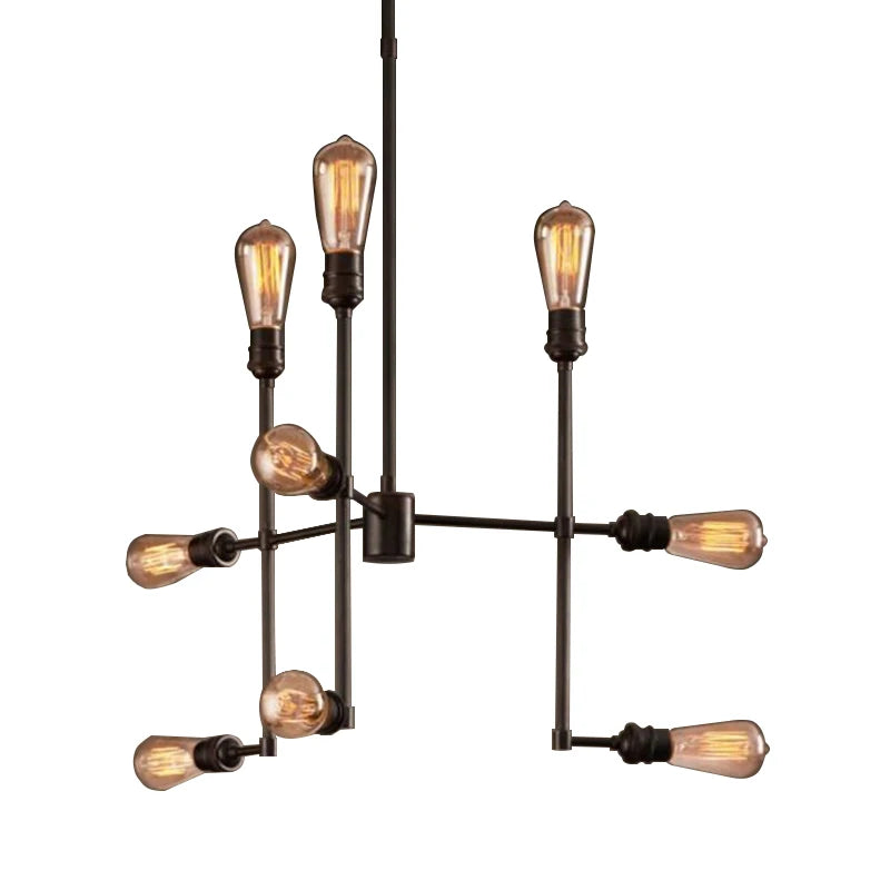 Retro industrial creativity 9 chandeliers, American country living room lights LOFT Loft Hotel bar personality lights - vue 4 sur 5