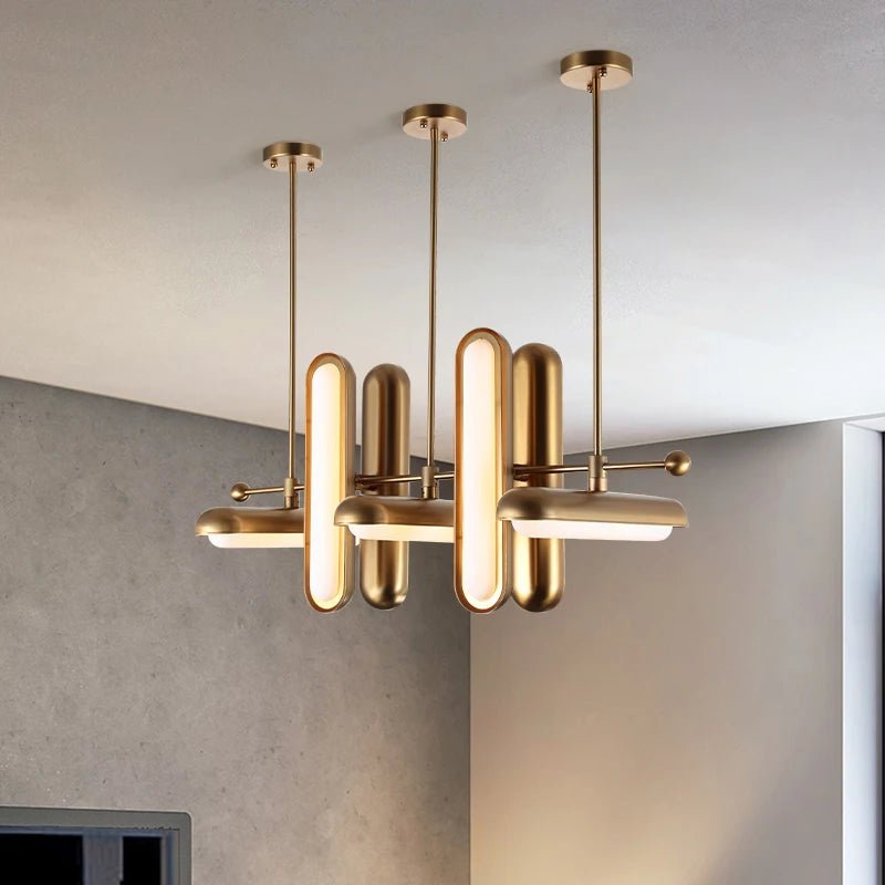Postmodern doré Art déco doré fer verre Lustre éclairage Lustre Suspension Luminaire Lampen pour salle à manger - vue 5 sur 12