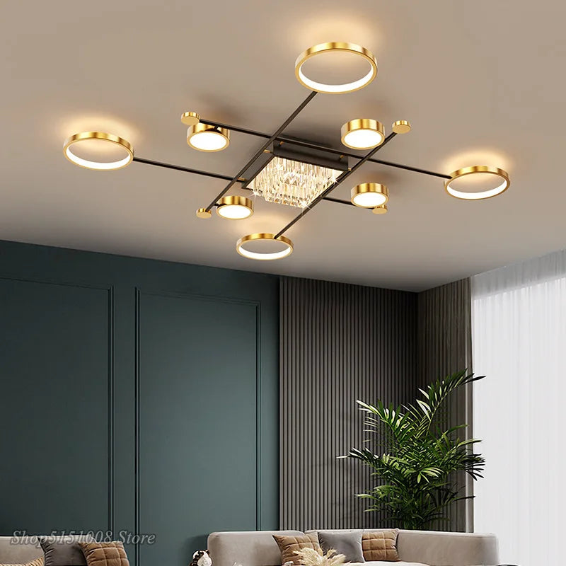 Plafonnier design cadre alu doré LED intérieur - vue 4 sur 10