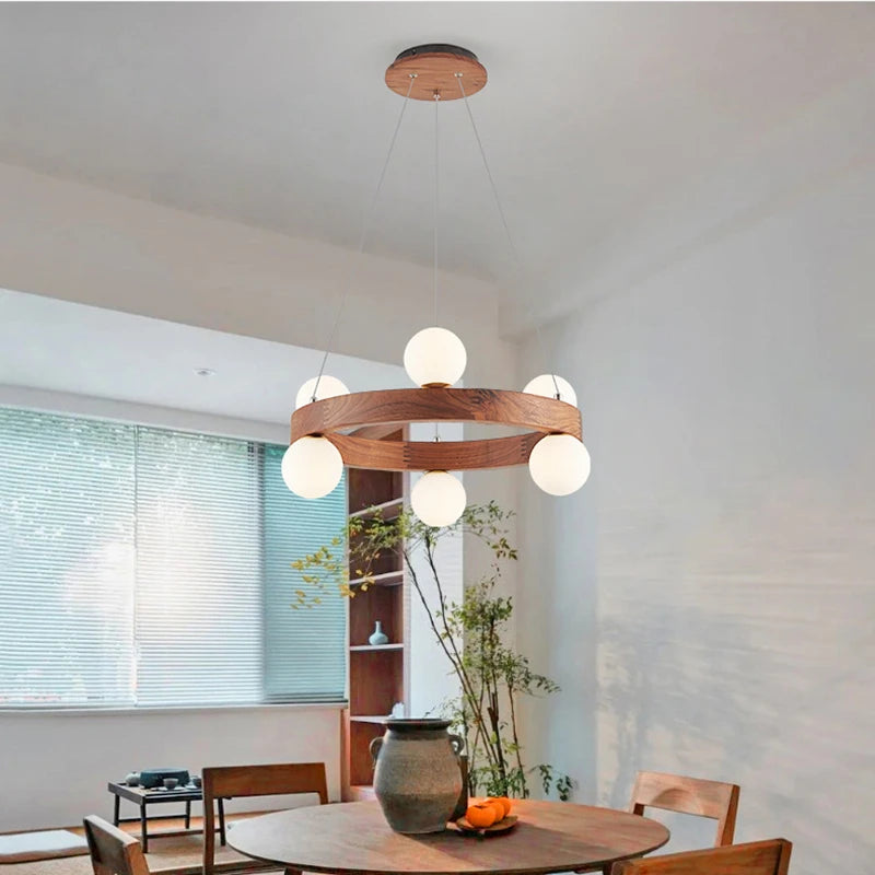 Lustre en noyer pour salon - vue 4 sur 9