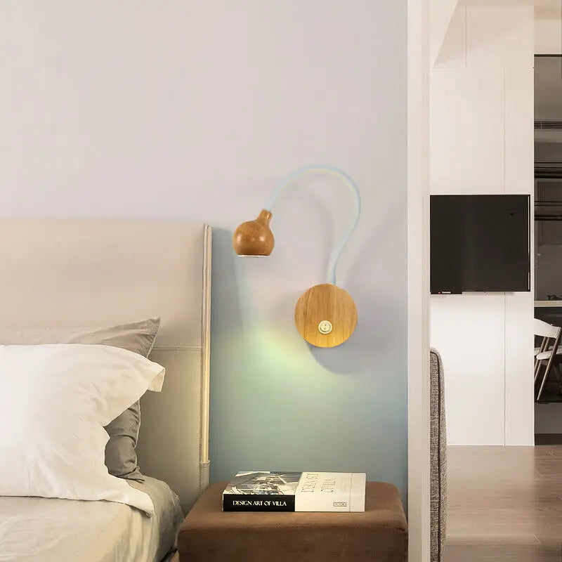 applique murale nordique en bois avec interrupteur et tête réglable