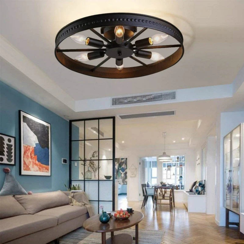 Plafonnier rond en fer au Design industriel rétro américain - vue 5 sur 9