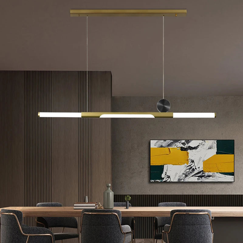 Chandelier in long dining room, black / gold thickened glass modern chandelier, hall, coffee shop, study, LED bar chandelier - vue 3 sur 18