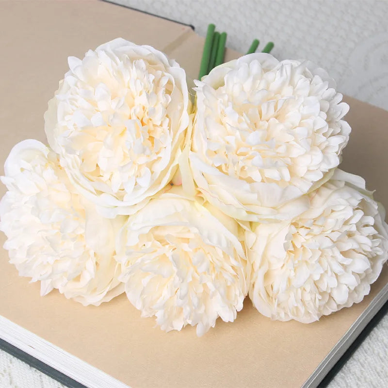 bouquet de 5 pivoines artificielles en soie pour décoration