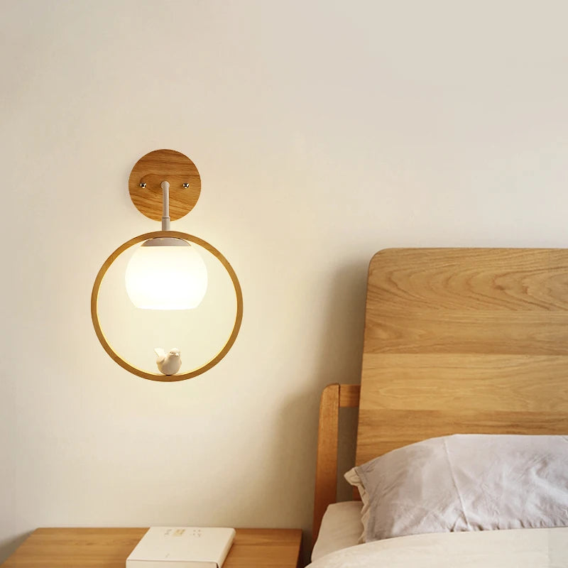 applique murale nordique en bois avec led oiseau créatif - vue 4 sur 8