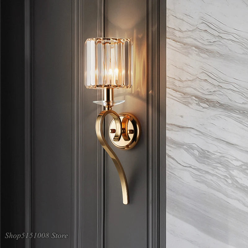 Applique murale nordique doré led cristal post-moderne - vue 4 sur 8