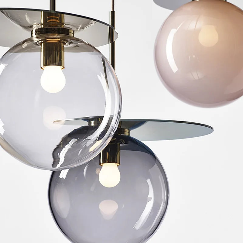 Design UFO Suspension Lumière Ronde Fer Danemark Boule De Verre Coloré LED Suspension Luminaire Maison Cuisine Suspension - vue 7 sur 11