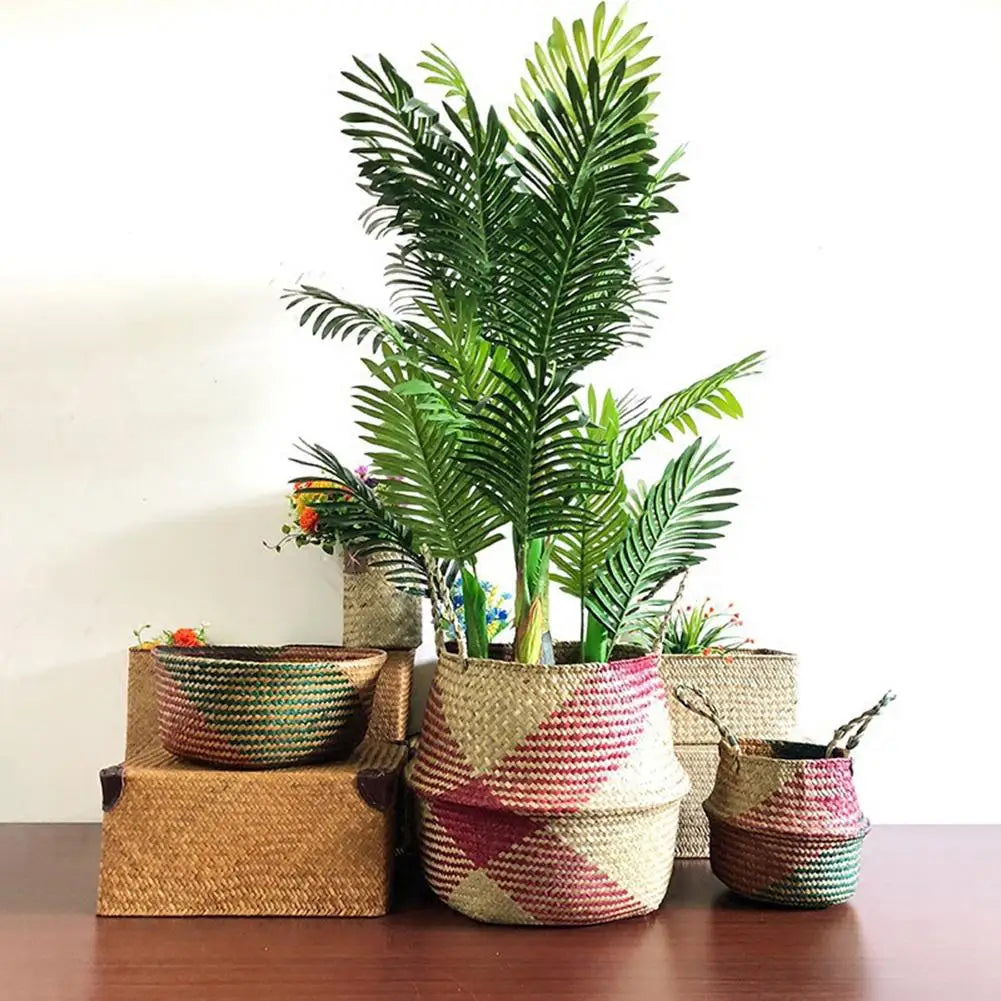 panier de rangement pliable en osier avec poignée pour fleurs linge - vue 4 sur 8