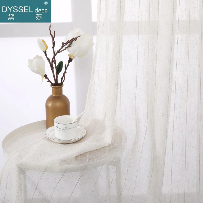 Voilage tulle flammé à rayures style naturel salon chambre