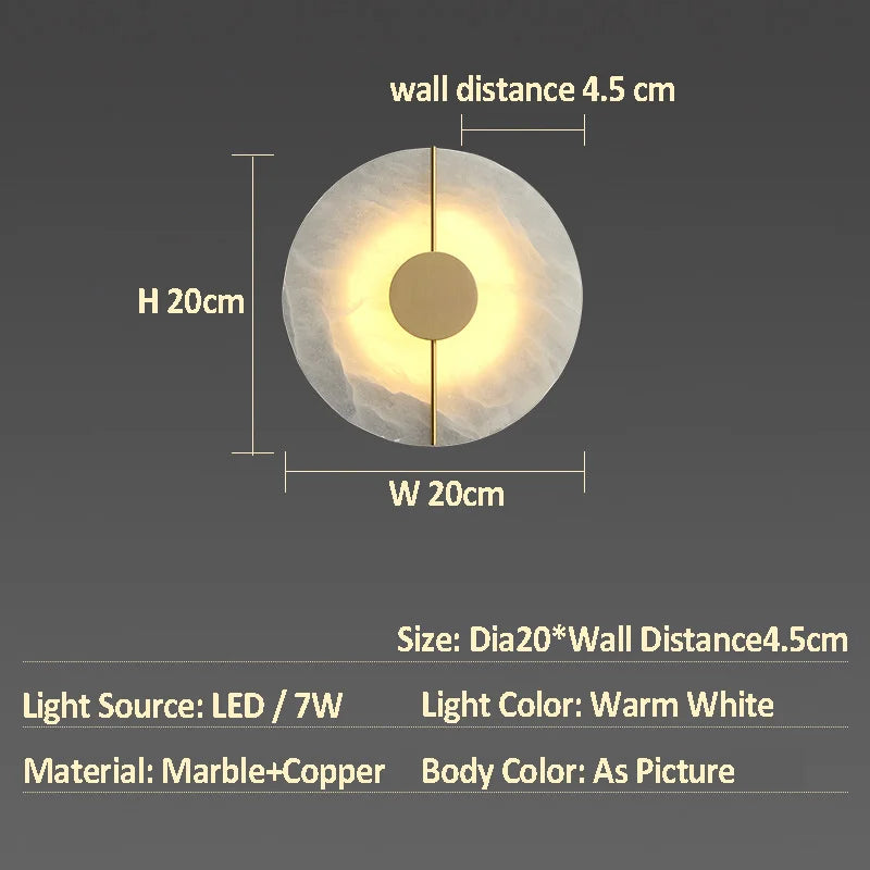 applique murale en marbre et cuivre led de luxe - vue 6 sur 7