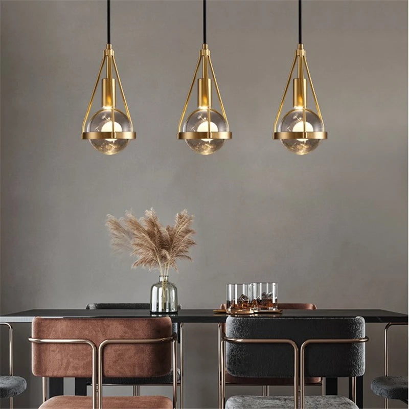 suspension luminaire loft led en cuivre cristal nordique