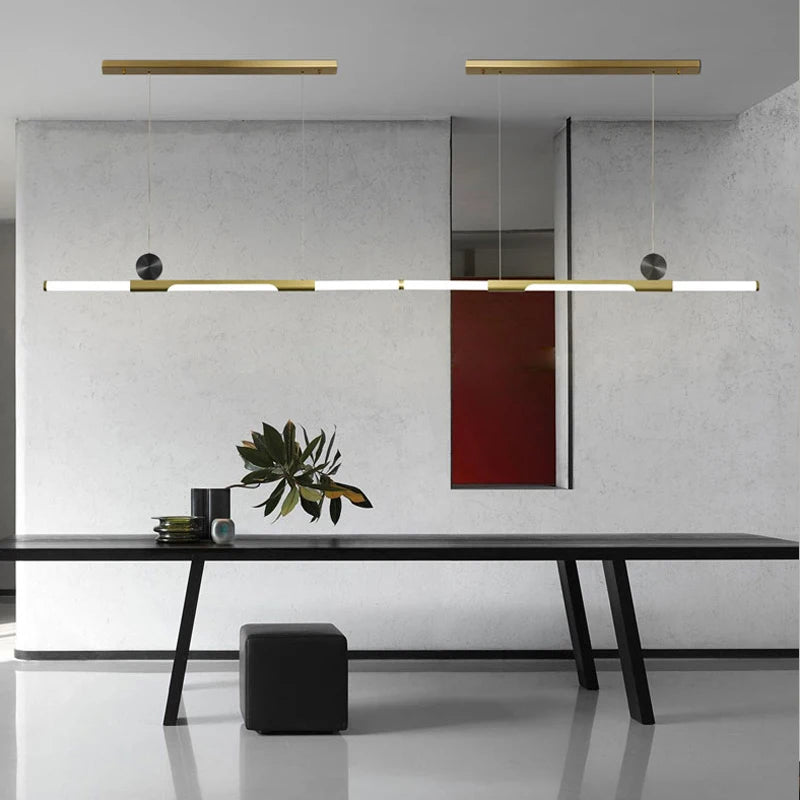 Chandelier in long dining room, black / gold thickened glass modern chandelier, hall, coffee shop, study, LED bar chandelier - vue 5 sur 18