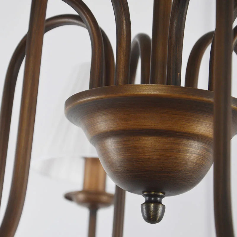 Lustre de pays européen et américain classique en fer forgé salon chambre lampe salle à manger tissu abat-jour lustre - vue 6 sur 15