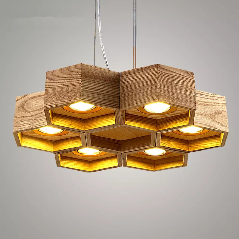 Plafonnier Led en forme de ruche en bois massif - vue 2 sur 11