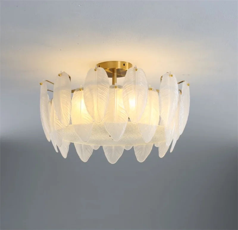 plafonnier moderne en verre blanc en forme de plume d'oie - vue 2 sur 5