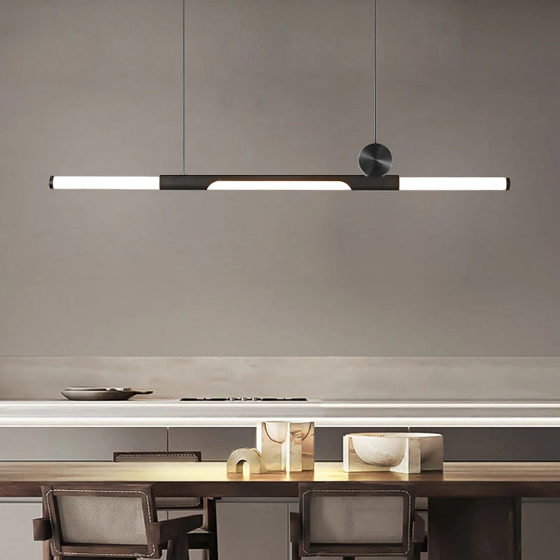 Chandelier in long dining room, black / gold thickened glass modern chandelier, hall, coffee shop, study, LED bar chandelier - vue 2 sur 18